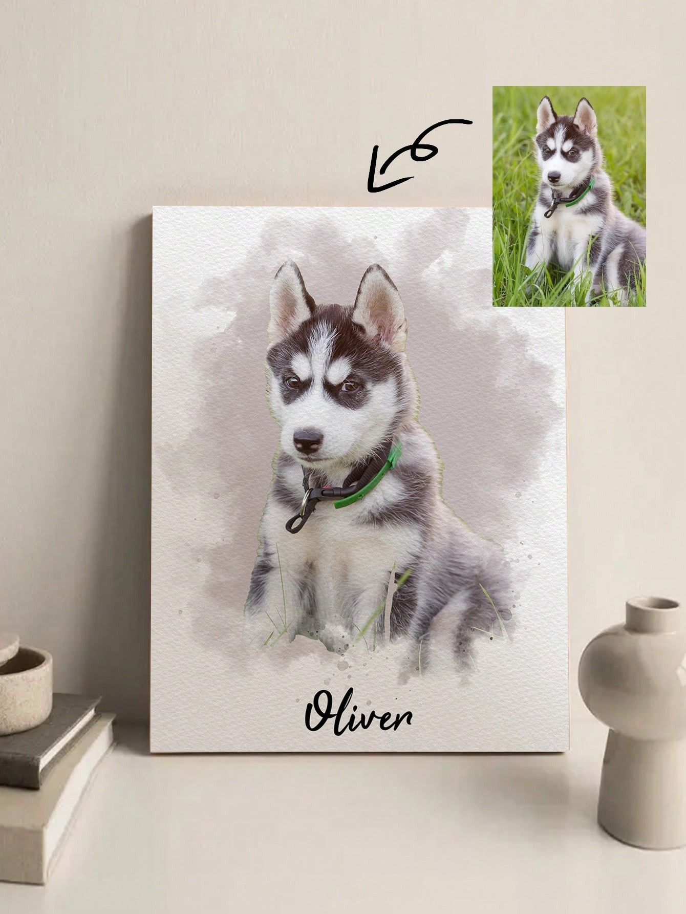 Pet Portrait Custom - กรอบรูปภาพสัตว์เลี้ยงที่วาดด้วยสีน้ำแบบสั่งทำพิเศษ, ของขวัญส่วนตัวสำหรับเธอ/เขา, ของขวัญวันวาเลนไทน์, ของที่ระลึกสำหรับสุนัขที่สั่งทำ