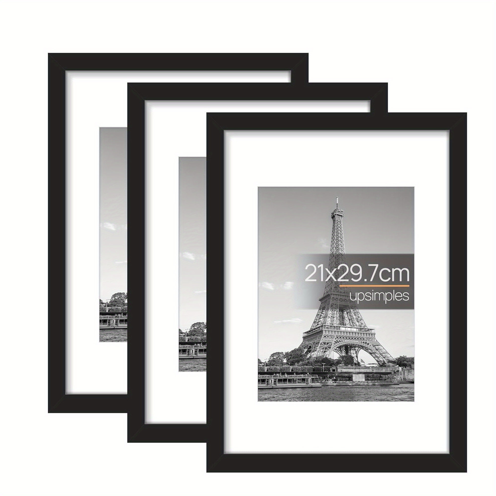 Engraved Wood Frame - กรอบรูปไม้ 3 ชิ้น สำหรับติดผนัง ใส่รูปภาพขนาด A4