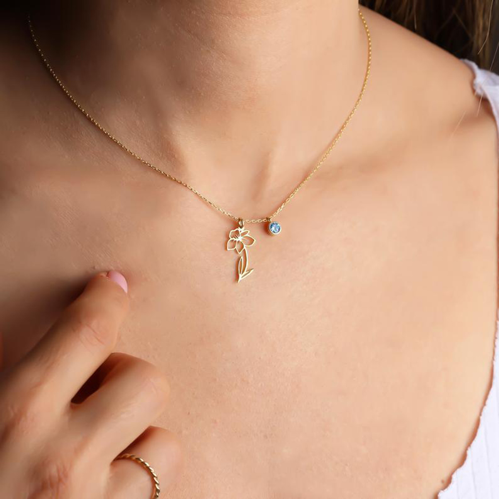 สร้อยคอจี้สแตนเลสลายดอกไม้ตามเ - Birth Flower Necklace บทวิจารณ์และราคา